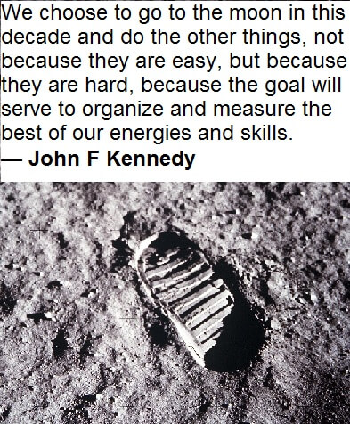 John F Kennedy Quote - We choose to go to the moon in this decade and do the other things, not because they are easy, but because they are hard, because the goal will serve to organize and measure the best of our energies and skills. Employee Engagement Quote