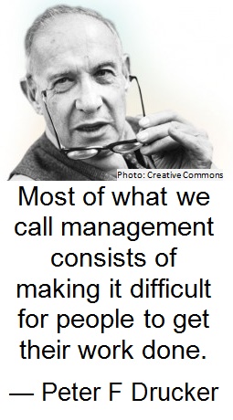 Peter F Drucker Employee Engagement Quote - Most of what we call management consists of making it difficult for people to get their work done.