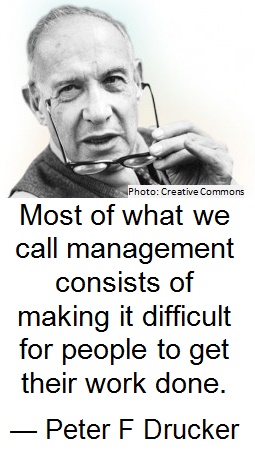 Peter F Drucker Employee Engagement Quote - Most of what we call management consists of making it difficult for people to get their work done. 