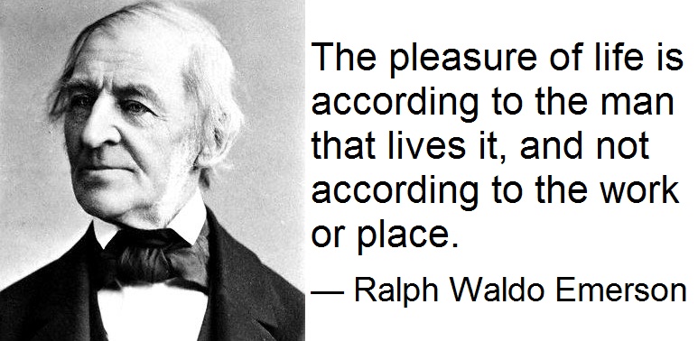 Ralph Waldo Emerson Employee Engagement Quote - The pleasure of life is according to the man that lives it, and not according to the work or place.
