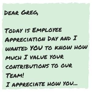 Dear Greg, Employee Appreciation Day note