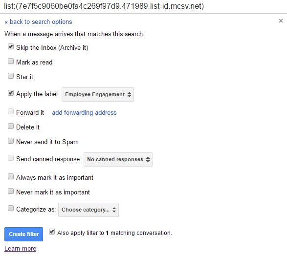 Gmail Filter Options screenshot