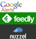 Logos for Google Alerts, Feedly, and Nuzzel